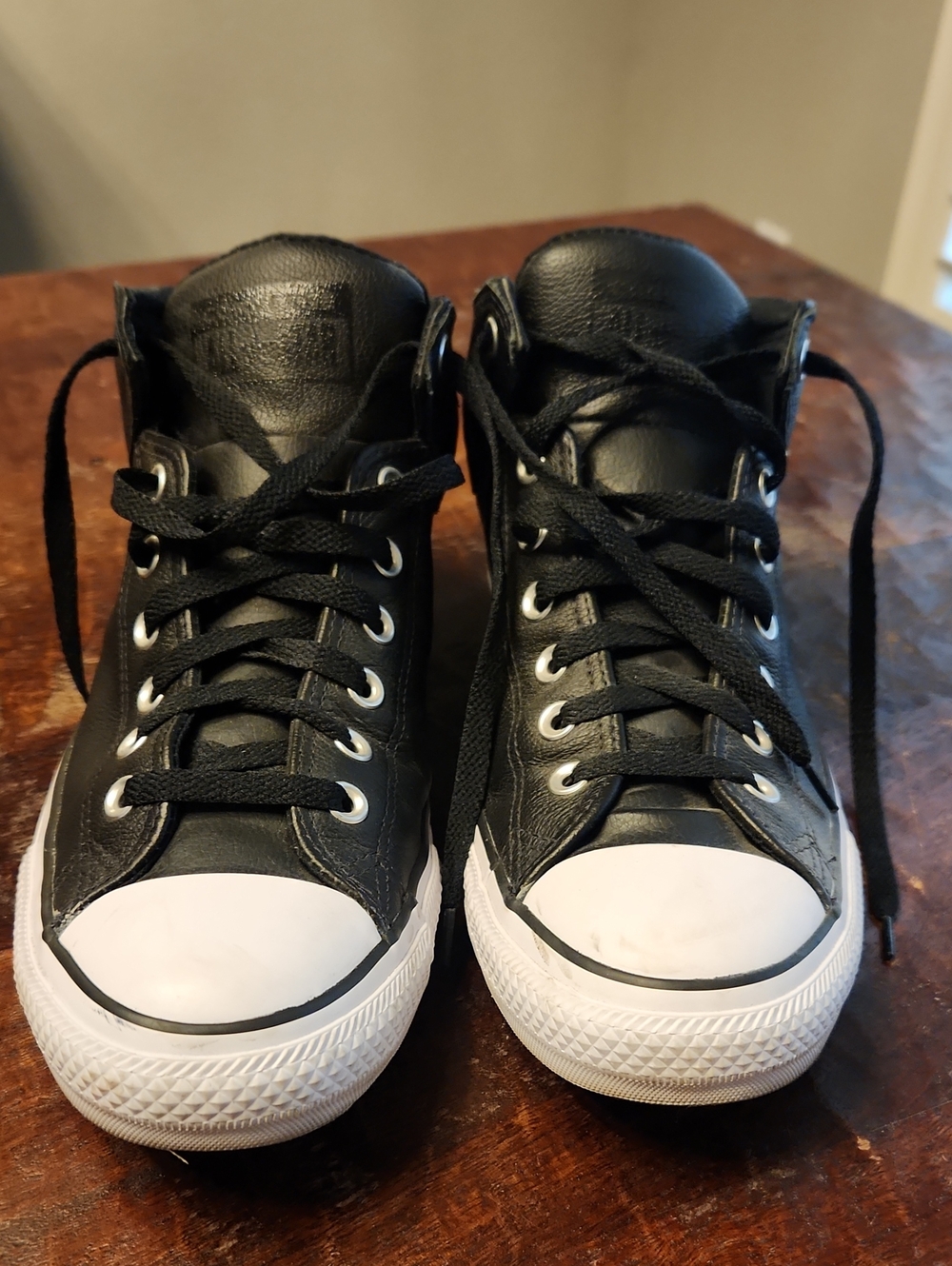 Men's Black Leather High-Top Sneakers with White Toe Caps